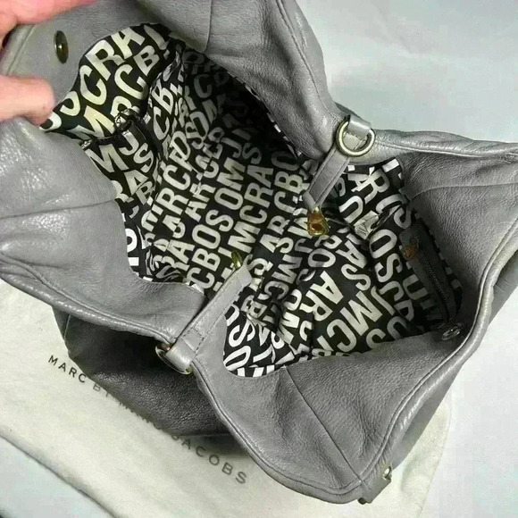 MARC JACOBS Orig Y2K Gray Shoulder Crossbody Satchel Top Handle Leather Purse Lg - Picture 7 of 13